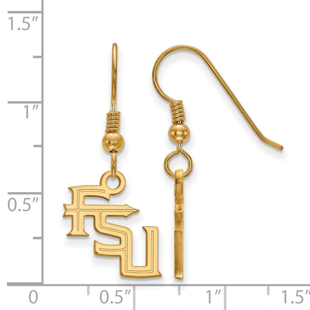 Sterling Silver Gold-plated LogoArt Florida State University F-S-U Small Dangle Wire Earrings