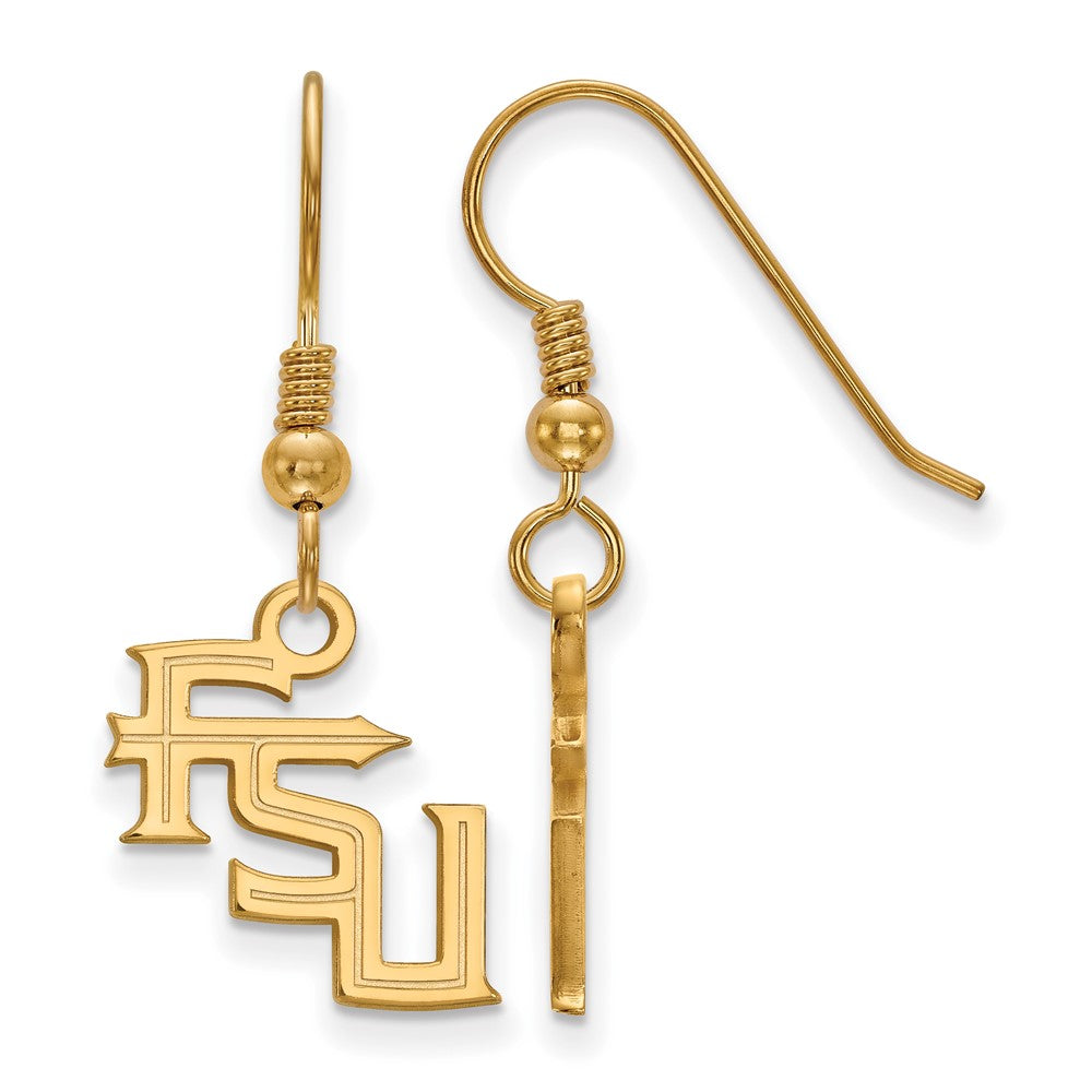 Sterling Silver Gold-plated LogoArt Florida State University F-S-U Small Dangle Wire Earrings