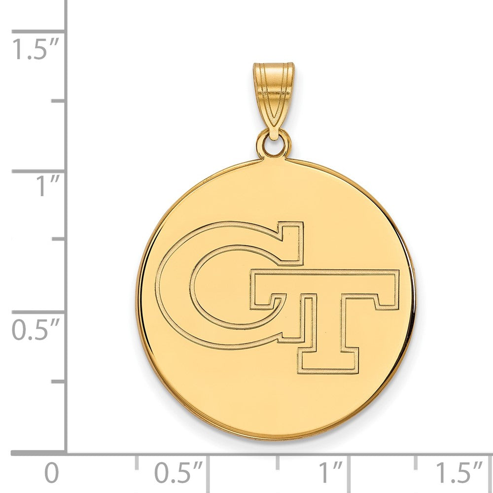 Sterling Silver Gold-plated LogoArt Georgia Institute of Technology G-T Extra Large Disc Pendant