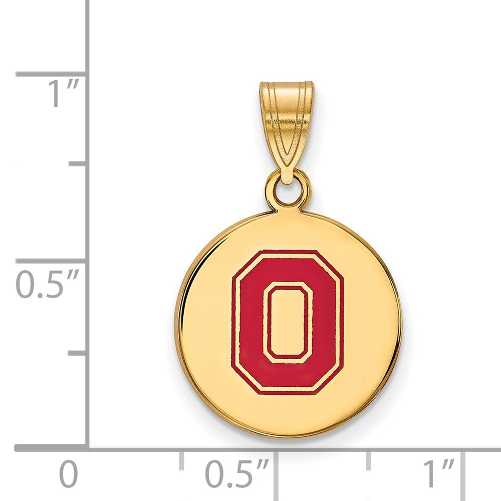 Sterling Silver Gold-plated LogoArt The Ohio State University Letter O Medium Enameled Disc Pendant