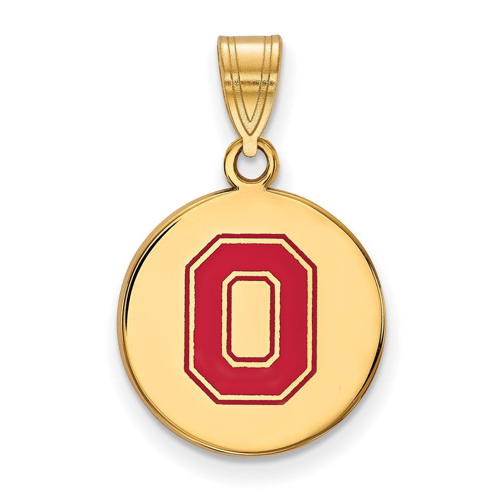 Sterling Silver Gold-plated LogoArt The Ohio State University Letter O Medium Enameled Disc Pendant