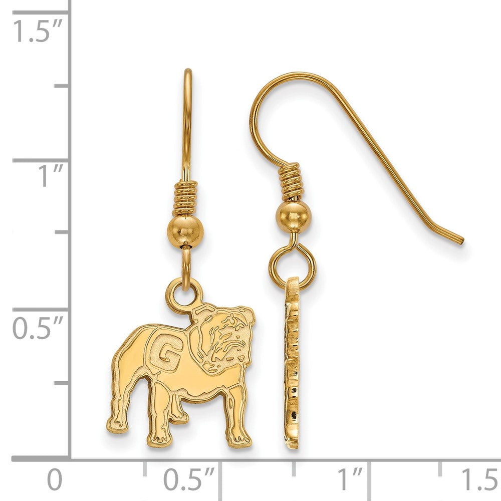 Sterling Silver Gold-plated LogoArt University of Georgia Bulldog Small Dangle Wire Earrings