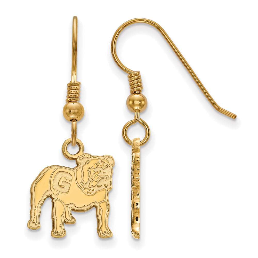 Sterling Silver Gold-plated LogoArt University of Georgia Bulldog Small Dangle Wire Earrings
