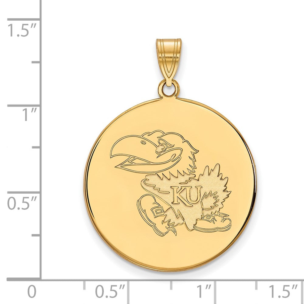 Sterling Silver Gold-plated LogoArt University of Kansas Jayhawk Extra Large Disc Pendant