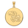 14k Gold LogoArt University of Kansas Jayhawk Extra Large Disc Pendant