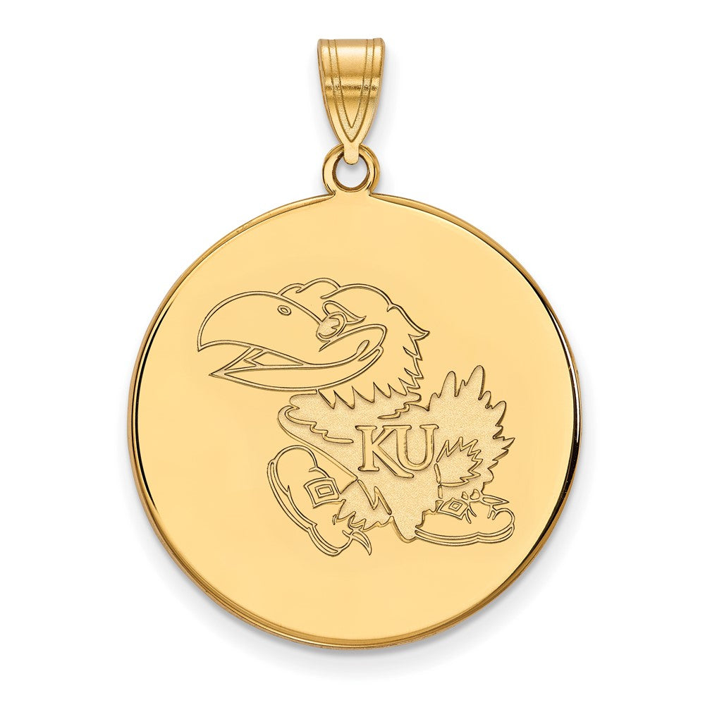 Sterling Silver Gold-plated LogoArt University of Kansas Jayhawk Extra Large Disc Pendant