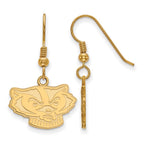 Sterling Silver Gold-plated LogoArt University of Wisconsin Badger Small Dangle Wire Earrings