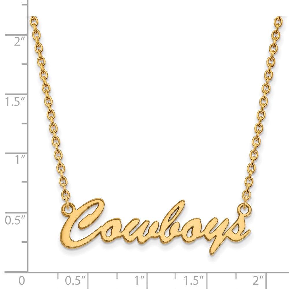 Sterling Silver Gold-plated LogoArt Oklahoma State University Cowboys Script Medium Pendant 18 inch Necklace