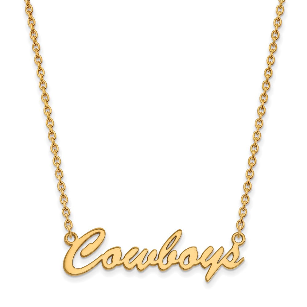 Sterling Silver Gold-plated LogoArt Oklahoma State University Cowboys Script Medium Pendant 18 inch Necklace