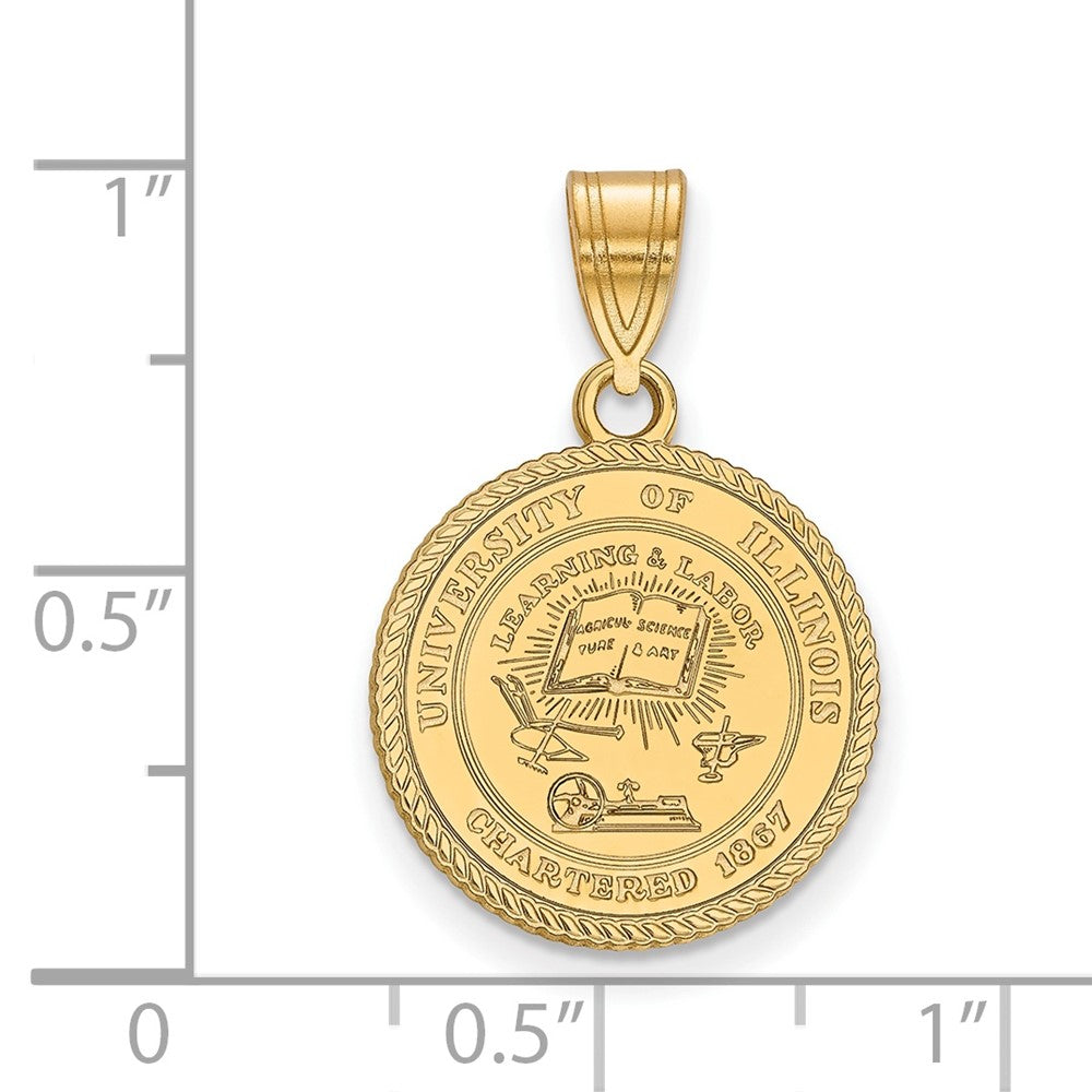 Sterling Silver Gold-plated LogoArt University of Illinois Medium Crest Pendant