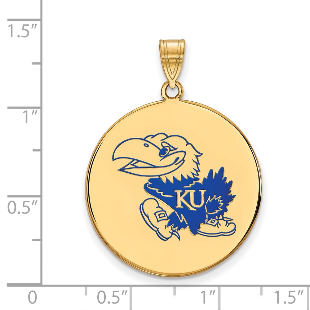 Sterling Silver Gold-plated LogoArt University of Kansas Jayhawk Extra Large Enameled Disc Pendant