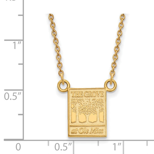 10k Gold LogoArt University of Mississippi The Grove at Ole Miss Small Pendant 18 inch Necklace