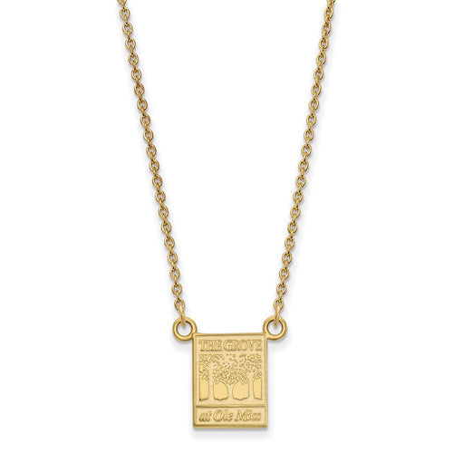 10k Gold LogoArt University of Mississippi The Grove at Ole Miss Small Pendant 18 inch Necklace