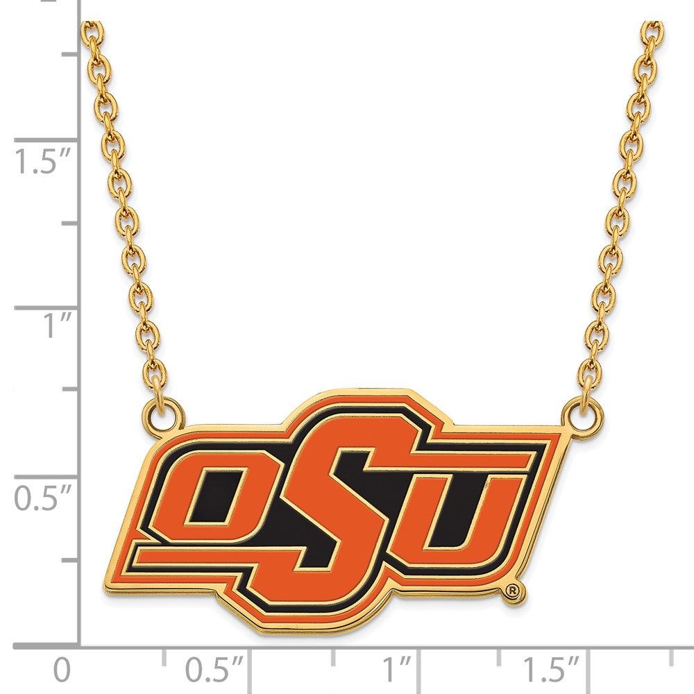 Sterling Silver Gold-plated LogoArt Oklahoma State University O-S-U Large Enameled Pendant 18 inch Necklace