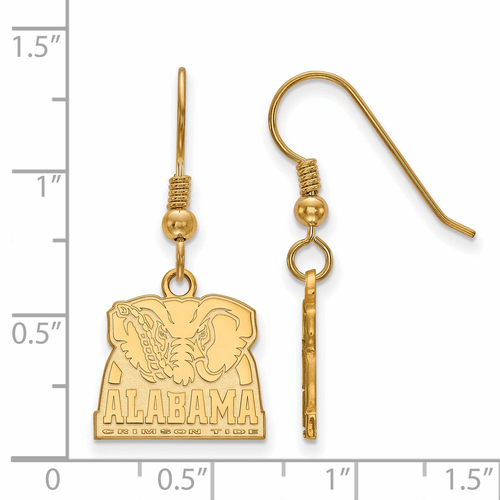 Sterling Silver Gold-plated LogoArt University of Alabama Elephant Small Dangle Wire Earrings
