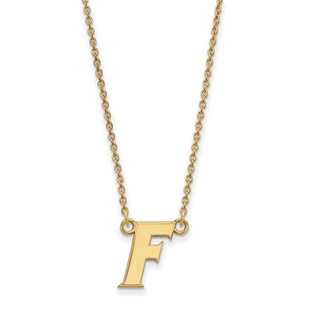 Sterling Silver Gold-plated LogoArt University of Florida Letter F Small Pendant 18 inch Necklace