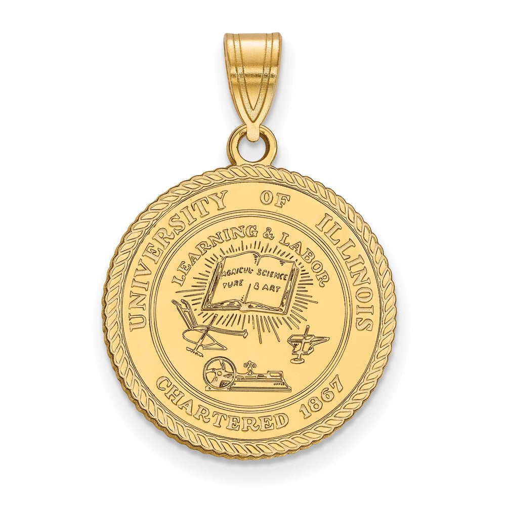 Sterling Silver Gold-plated LogoArt University of Illinois Large Crest Pendant