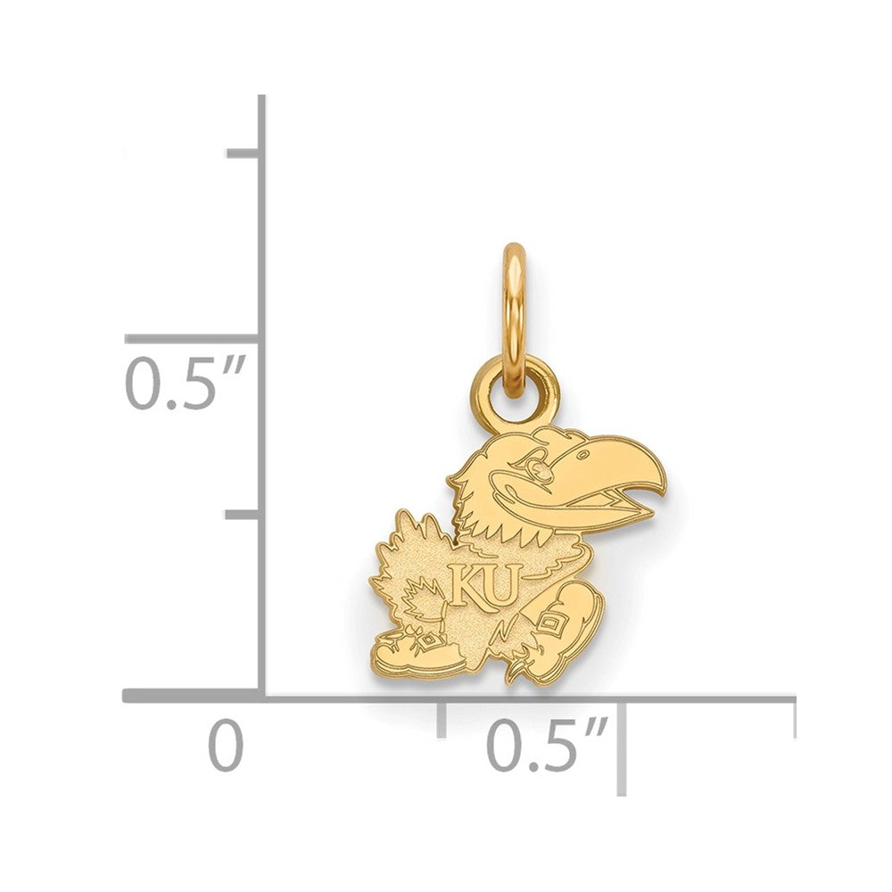 Sterling Silver Gold-plated LogoArt University of Kansas Jayhawk Extra Small Pendant