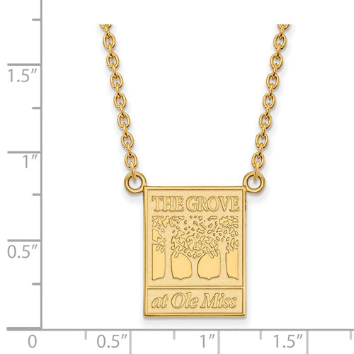 10k Gold LogoArt University of Mississippi The Grove at Ole Miss Large Pendant 18 inch Necklace