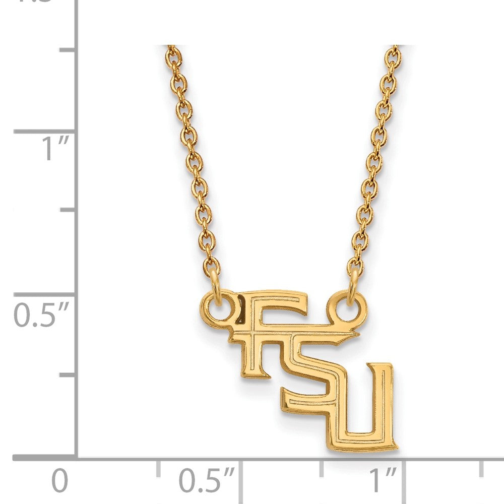 Sterling Silver Gold-plated LogoArt Florida State University F-S-U Small Pendant 18 inch Necklace