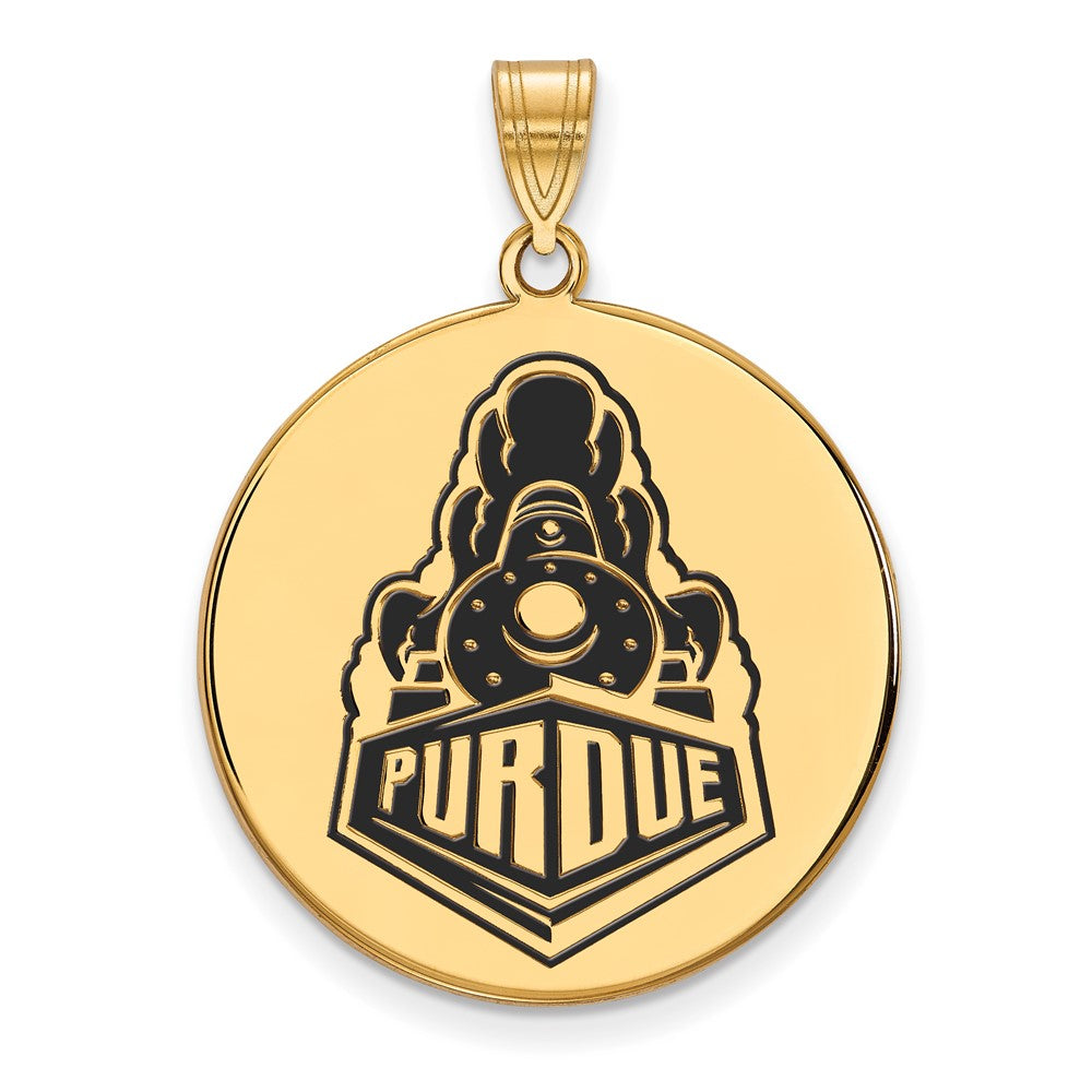 Sterling Silver Gold-plated LogoArt Purdue University Boilermakers Train Logo Extra Large Enameled Disc Pendant