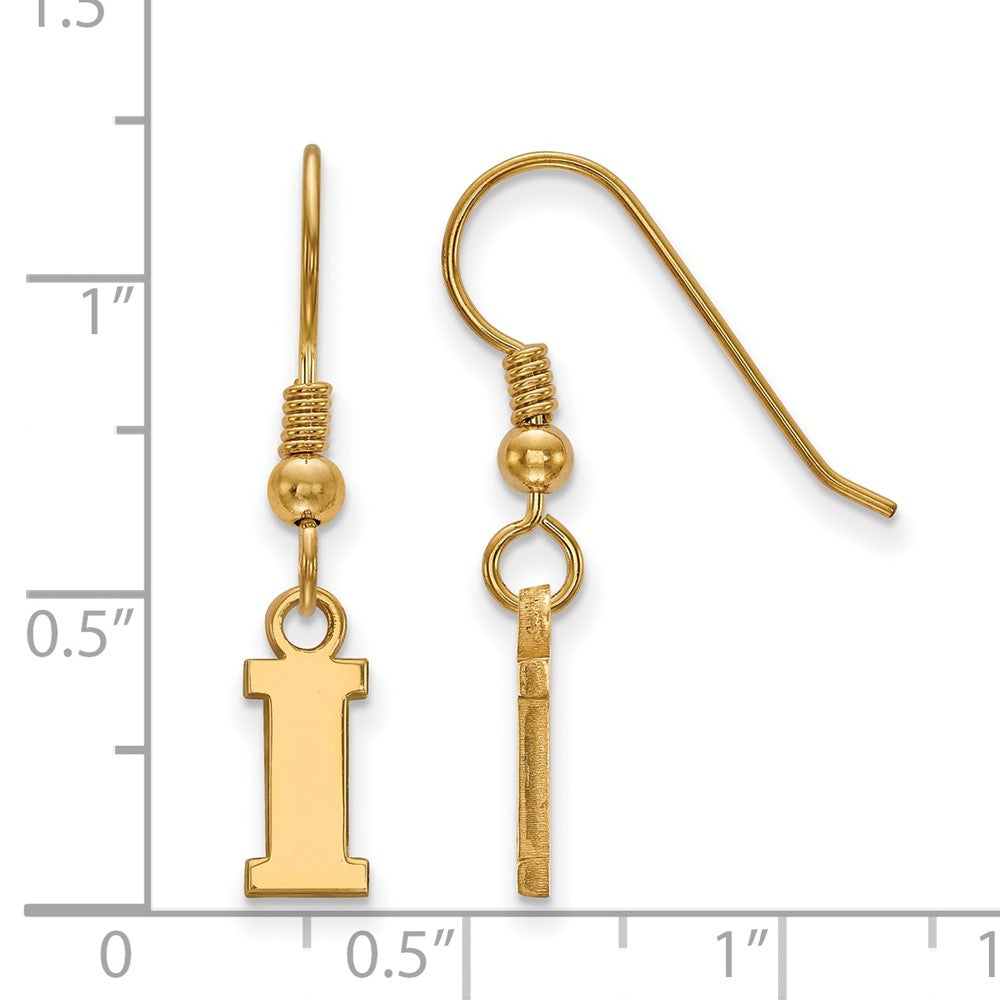 Sterling Silver Gold-plated LogoArt University of Iowa Letter I Extra Small Dangle Wire Earrings