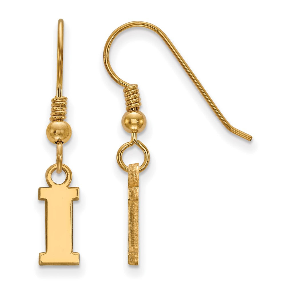 Sterling Silver Gold-plated LogoArt University of Iowa Letter I Extra Small Dangle Wire Earrings