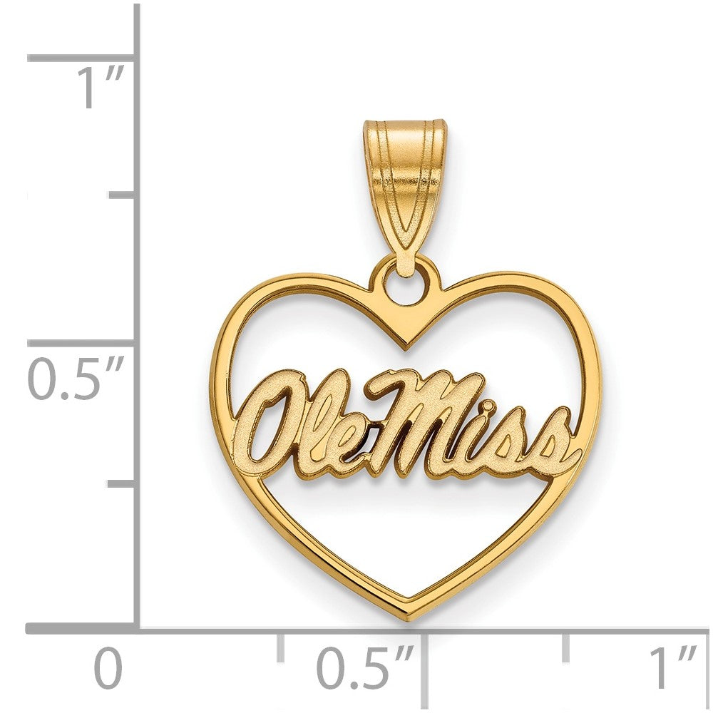 Sterling Silver Gold-plated LogoArt University of Mississippi Ole Miss Heart Pendant