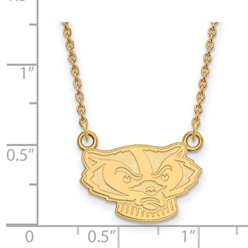 10k Gold LogoArt University of Wisconsin Badger Small Pendant 18 inch Necklace