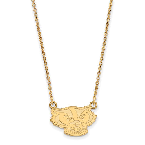 10k Gold LogoArt University of Wisconsin Badger Small Pendant 18 inch Necklace