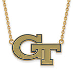 Sterling Silver Gold-plated LogoArt Georgia Institute of Technology G-T Large Enameled Pendant 18 inch Necklace