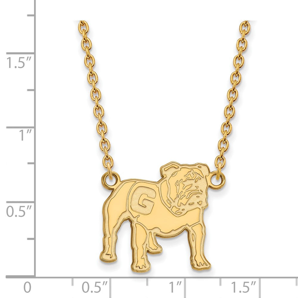 Sterling Silver Gold-plated LogoArt University of Georgia Bulldog Large Pendant 18 inch Necklace