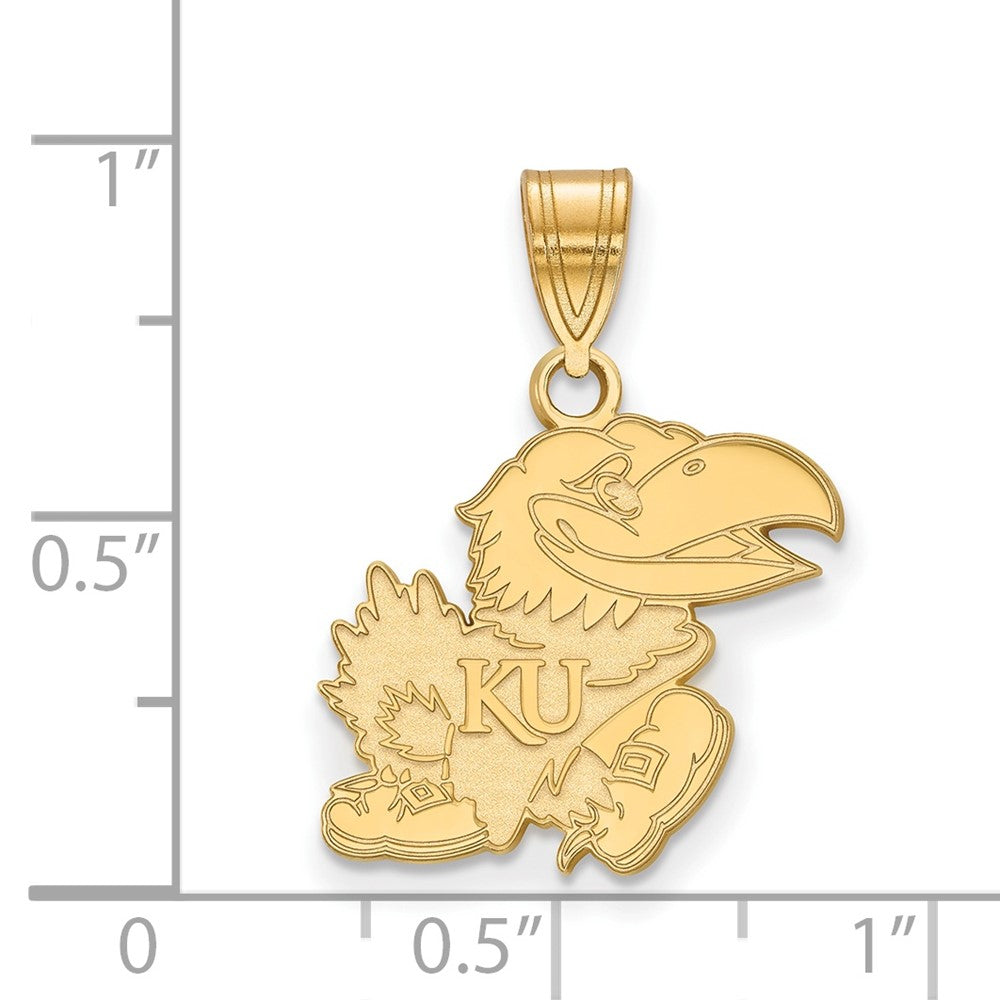 Sterling Silver Gold-plated LogoArt University of Kansas Jayhawk Medium Pendant
