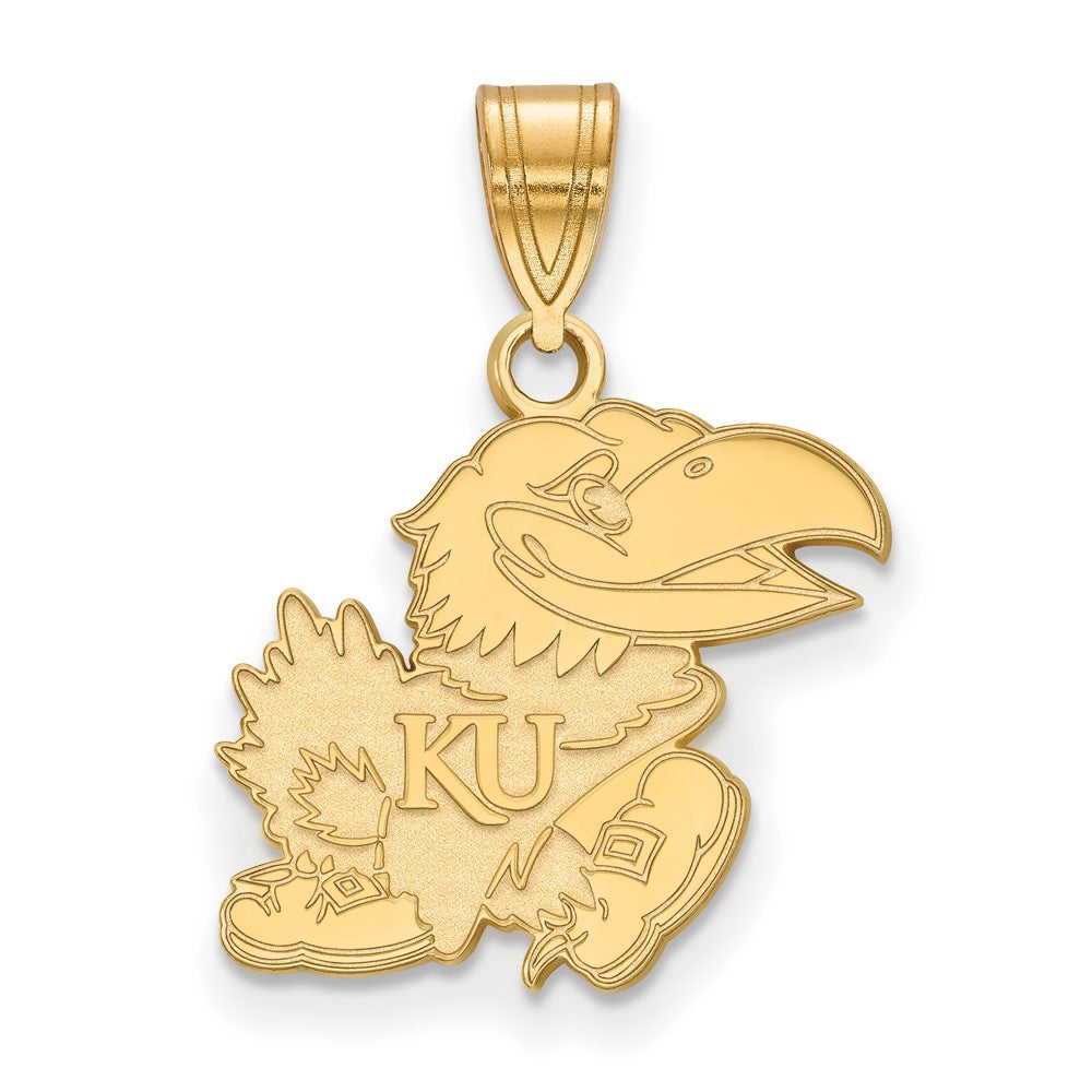 Sterling Silver Gold-plated LogoArt University of Kansas Jayhawk Medium Pendant