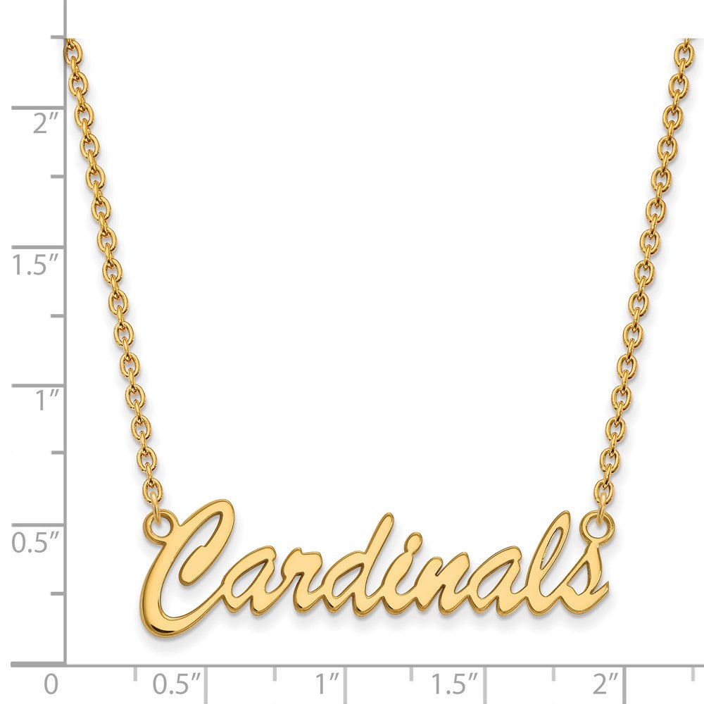 Sterling Silver Gold-plated LogoArt University of Louisville Cardinals Script Medium Pendant 18 inch Necklace