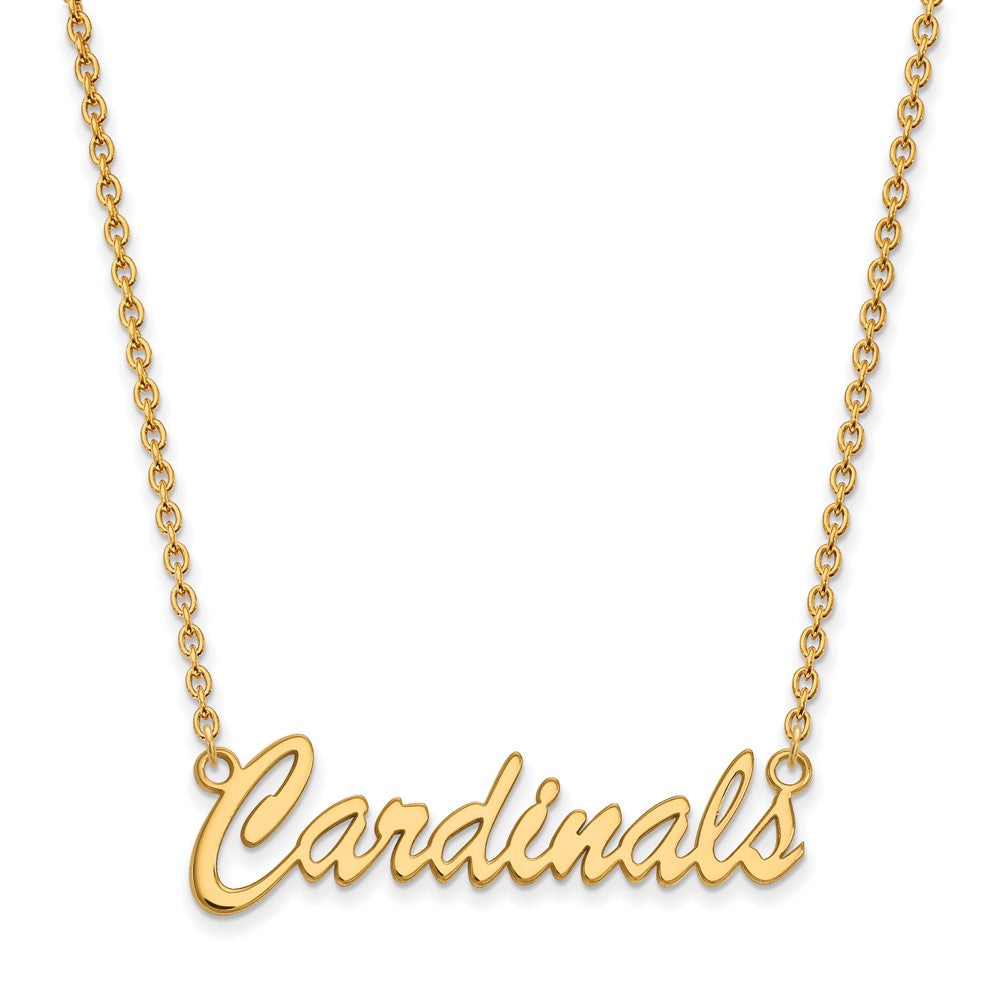 Sterling Silver Gold-plated LogoArt University of Louisville Cardinals Script Medium Pendant 18 inch Necklace