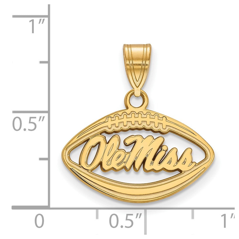 Sterling Silver Gold-plated LogoArt University of Mississippi Ole Miss Football Pendant