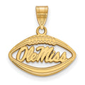 Sterling Silver Gold-plated LogoArt University of Mississippi Ole Miss Football Pendant