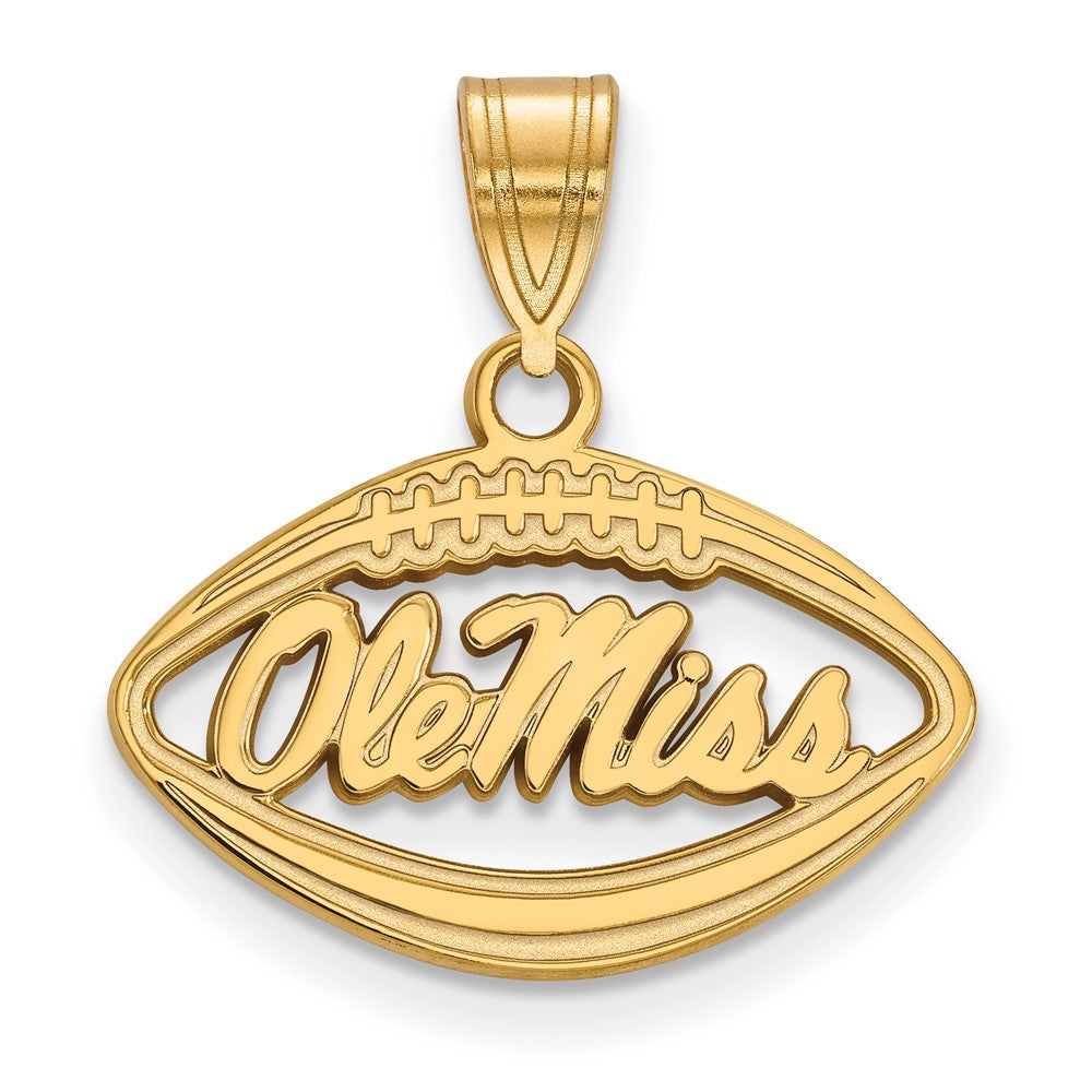 Sterling Silver Gold-plated LogoArt University of Mississippi Ole Miss Football Pendant