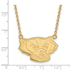 Sterling Silver Gold-plated LogoArt University of Wisconsin Badger Large Pendant 18 inch Necklace