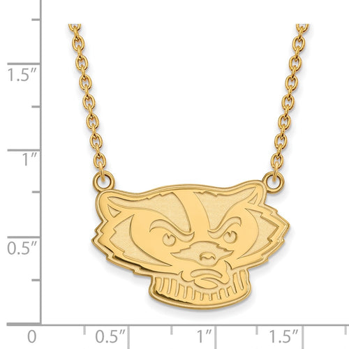10k Gold LogoArt University of Wisconsin Badger Large Pendant 18 inch Necklace