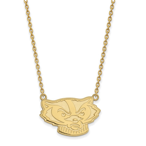 10k Gold LogoArt University of Wisconsin Badger Large Pendant 18 inch Necklace