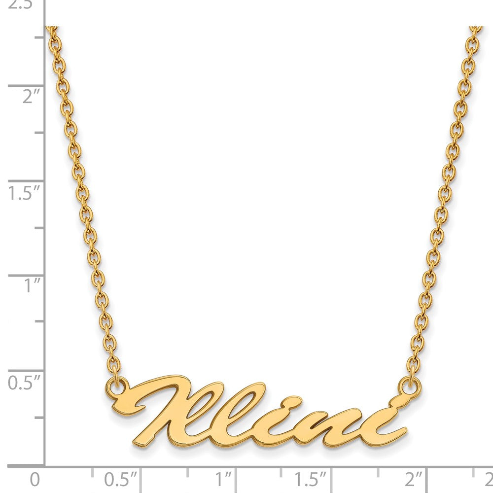 Sterling Silver Gold-plated LogoArt University of Illinois Medium Illini Script Pendant 18 inch Necklace