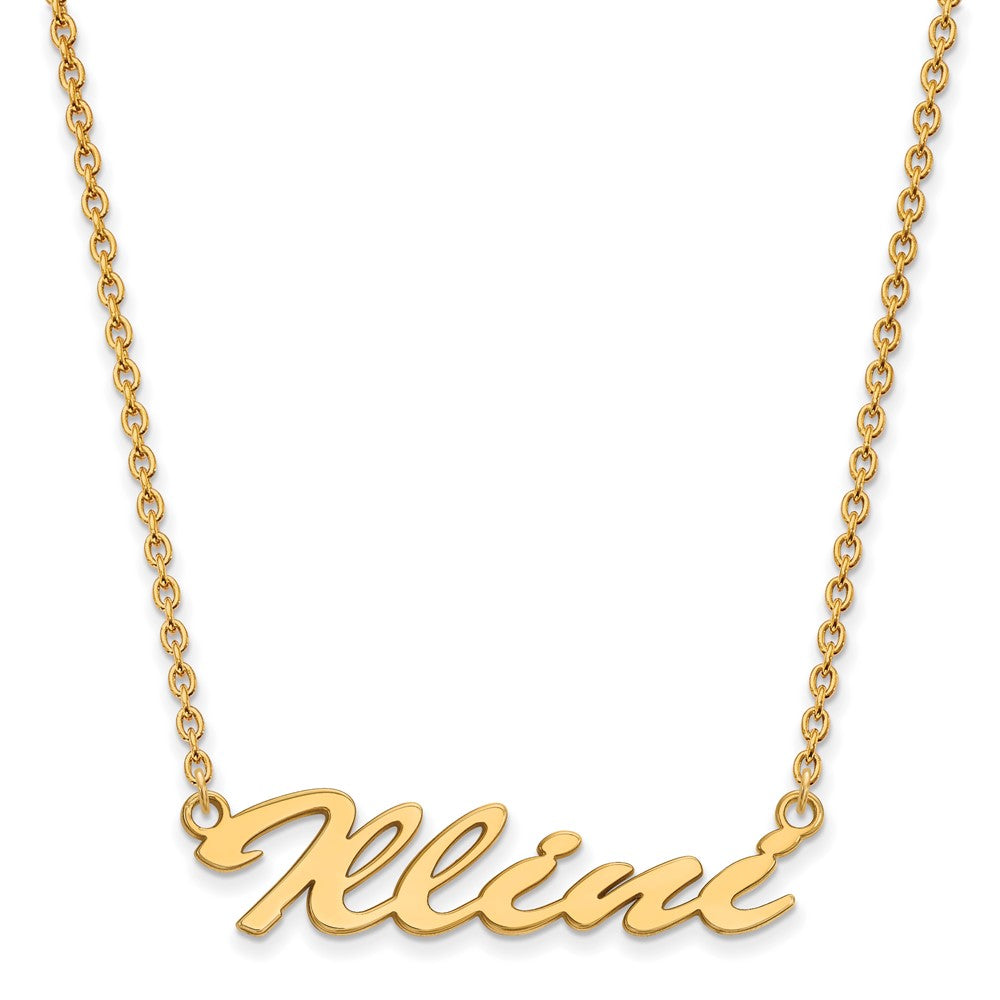 Sterling Silver Gold-plated LogoArt University of Illinois Medium Illini Script Pendant 18 inch Necklace