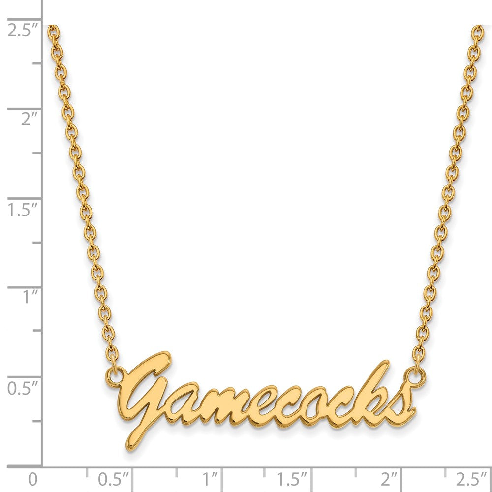 Sterling Silver Gold-plated LogoArt U of South Carolina Gamecocks Script Medium Pendant 18 inch Necklace
