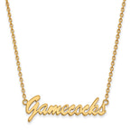 Sterling Silver Gold-plated LogoArt U of South Carolina Gamecocks Script Medium Pendant 18 inch Necklace