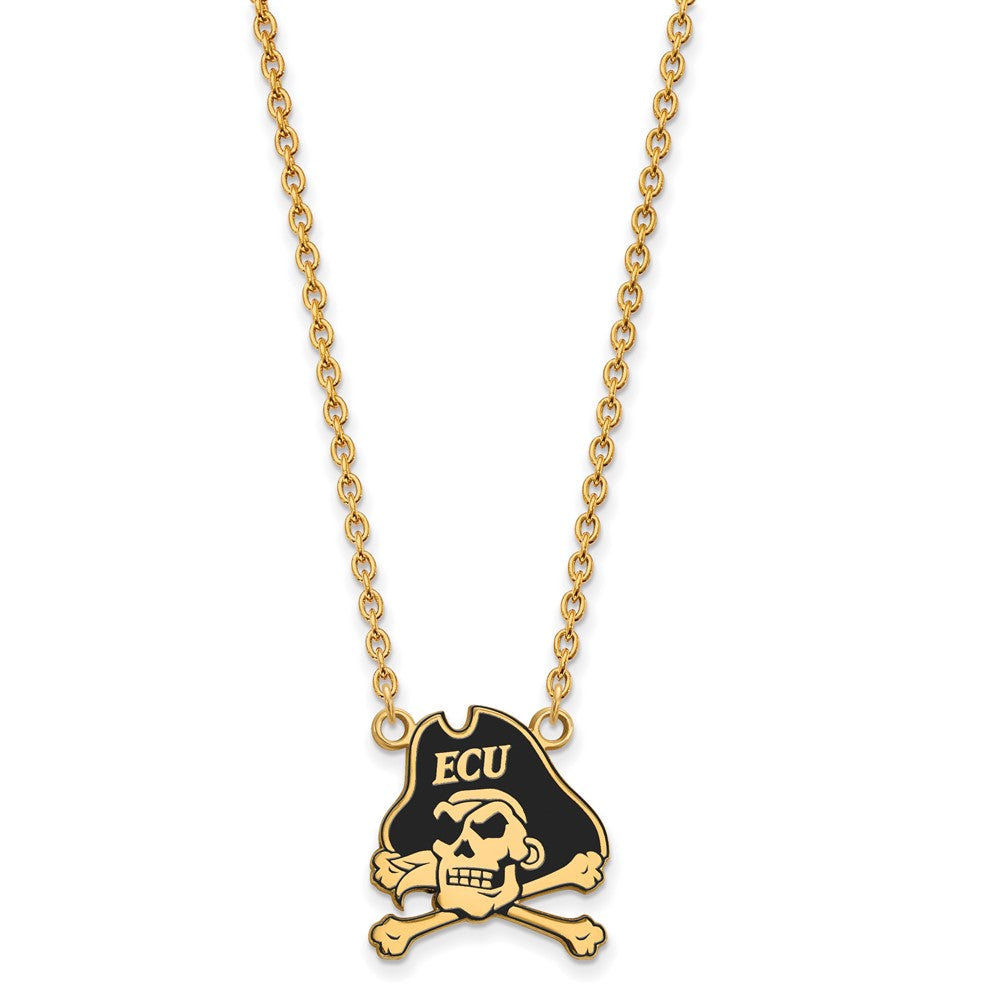 Sterling Silver Gold-plated LogoArt East Carolina University Pirate Large Enameled Pendant 18 inch Necklace