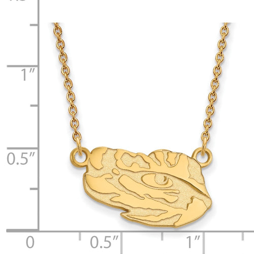 10k Gold LogoArt Louisiana State University Tiger Eye Small Pendant 18 inch Necklace