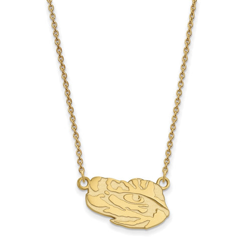 10k Gold LogoArt Louisiana State University Tiger Eye Small Pendant 18 inch Necklace