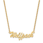 Sterling Silver Gold-plated LogoArt North Carolina State University Medium Wolfpack Script Pendant 18 inch Necklace